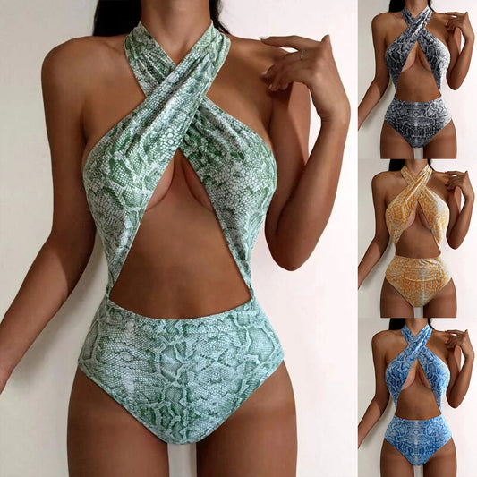 Women's Triangle Bikini With Snake Print