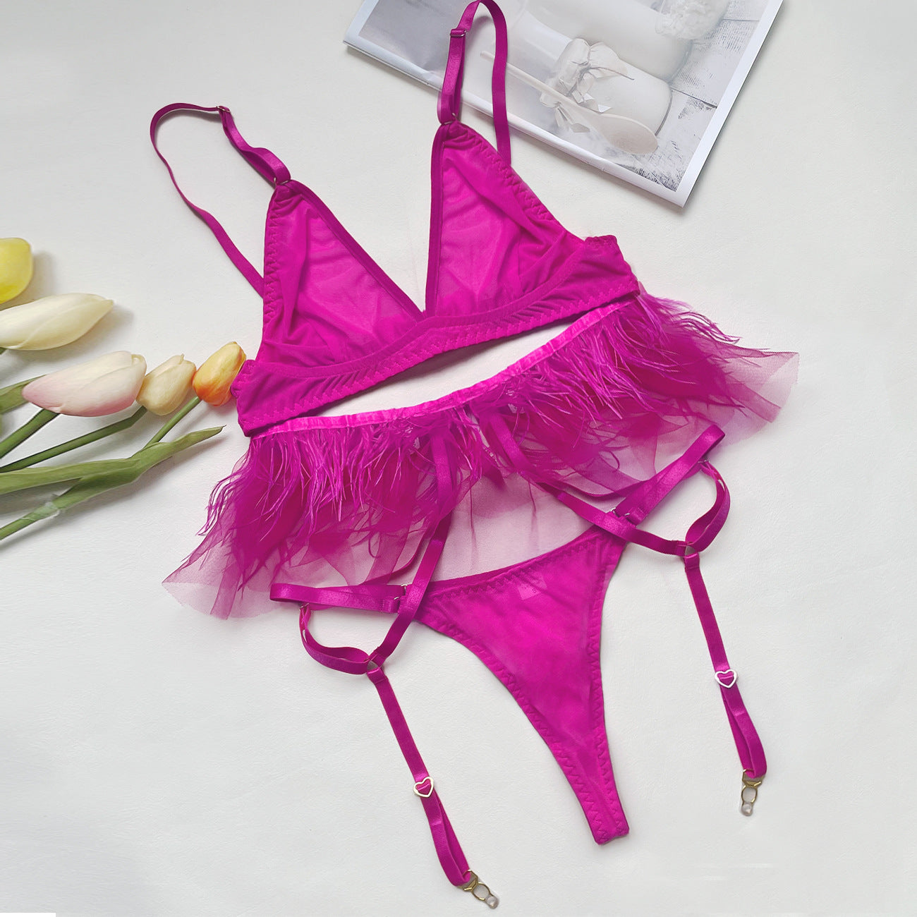 Feather Garter Ladies Underwear Set - Peek A Boo Undies