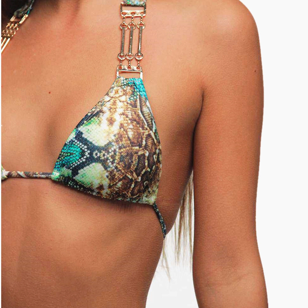 Swimsuit Snake Print Backless Bikini - Peek A Boo Undies