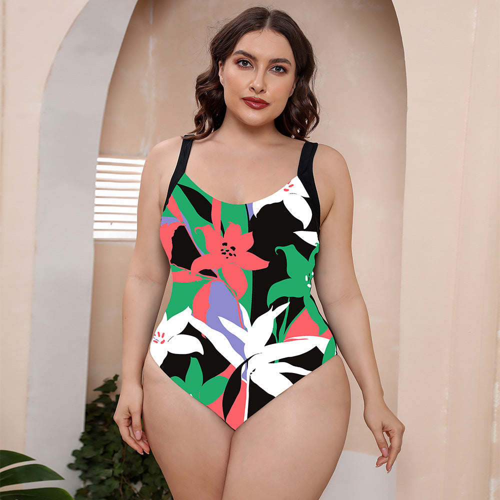 One-piece Bikini Conservative Hot Spring Bathing Suit Vest Spaghetti-strap Floral Print Swimsuit - Peek A Boo Undies