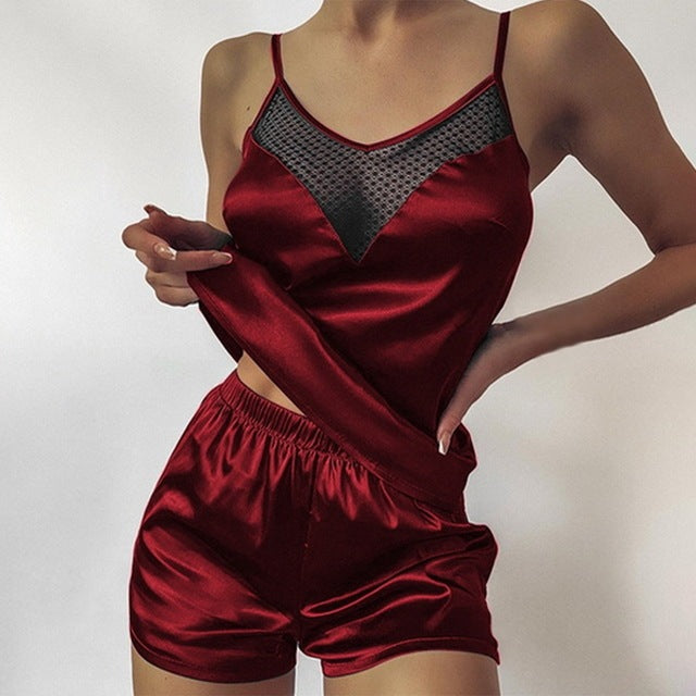 Satin Pajamas Silk Pajamas Solid Color Pajama Set - Peek A Boo Undies