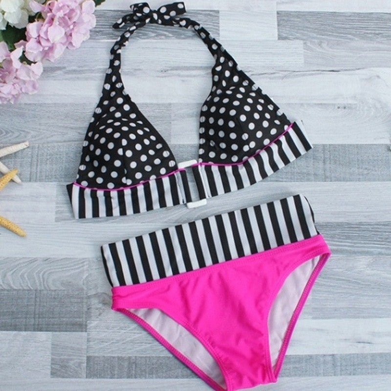 Cute Polka Dot Split Bikini Halter Neck Strap Ladies Swimsuit - Peek A Boo Undies