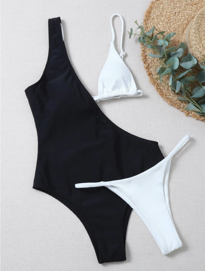 Sexy Small Bra European And American Adult Sexy Split Thong Swimsuit One-Piece Pit Strip Fabric Split Bikini - Peek A Boo Undies