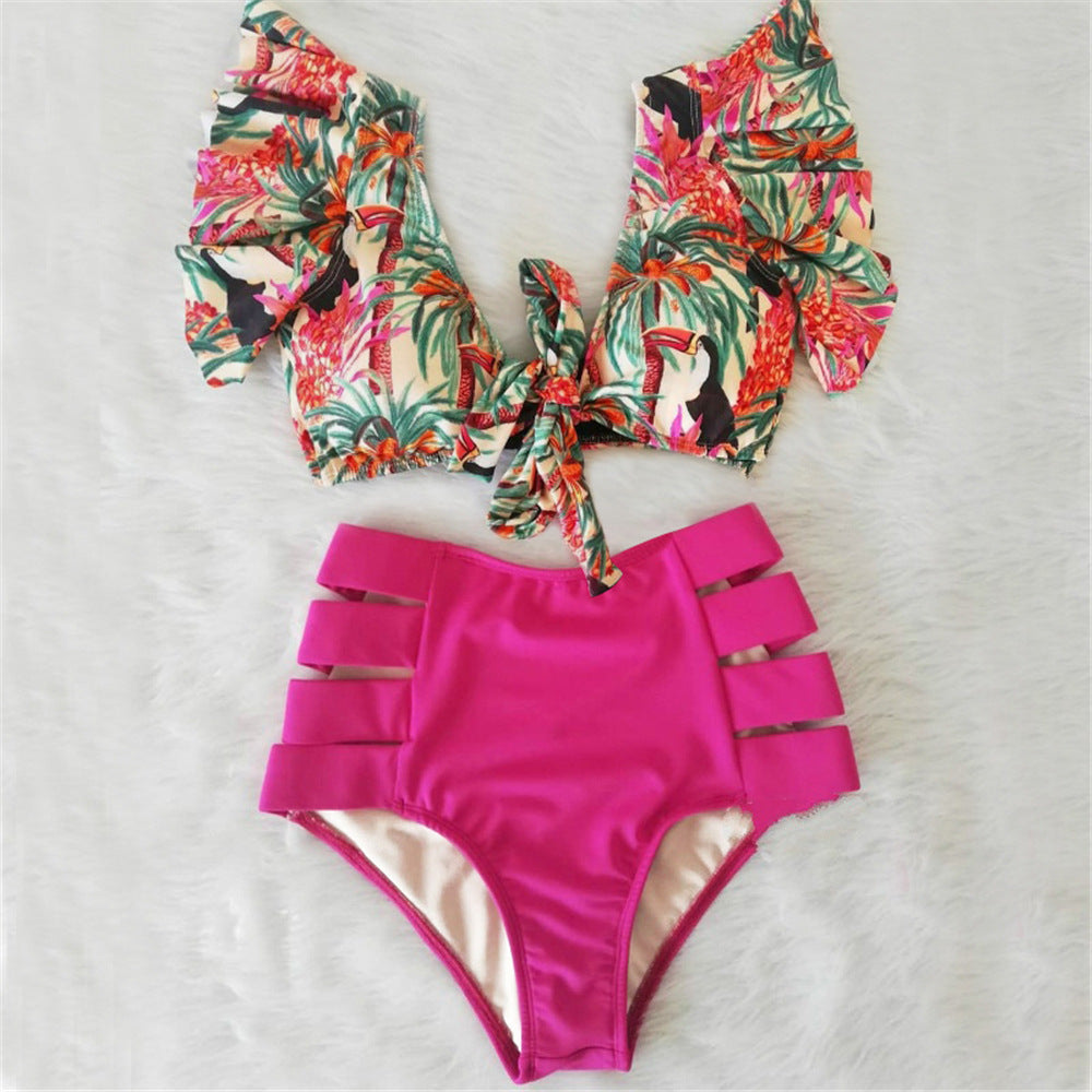 Ruffled Bikini Split Swimsuit European And American Sexy High Waist - Peek A Boo Undies