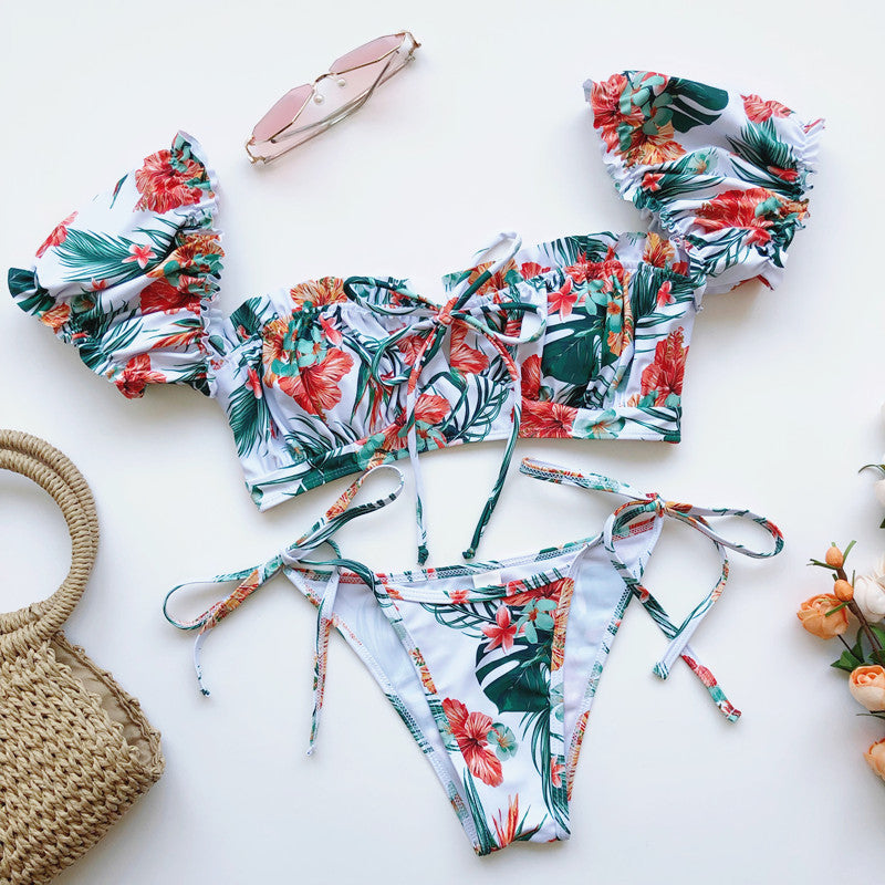Bikini Seksi Tek Omuzlu Puf Kollu Askılı Mayo