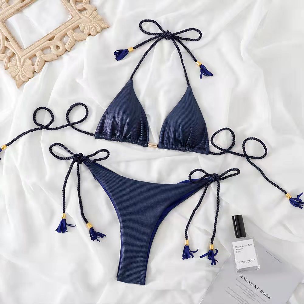 Yeni Seksi Bikini Mayo Avrupa Ve Amerikan Düz Püsküllü Bölünmüş