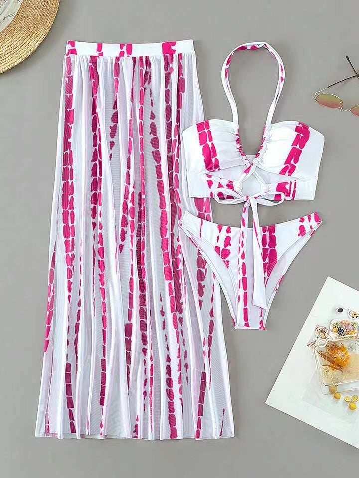 Bölünmüş Bikini Mayo Çapraz Askılı Güneş Kremi Gazlı Bez Etek