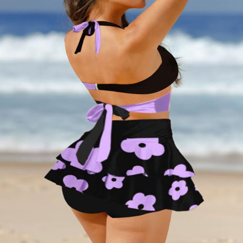 Bikini Women's Split Swimsuit Skirt Color Matching Lace Up - Peek A Boo Undies