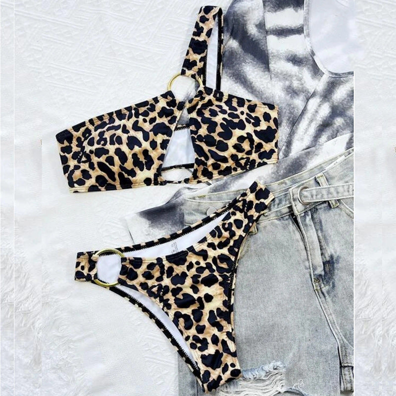 Women's Hollow Leopard Print Polka Dot Bikini - Peek A Boo Undies
