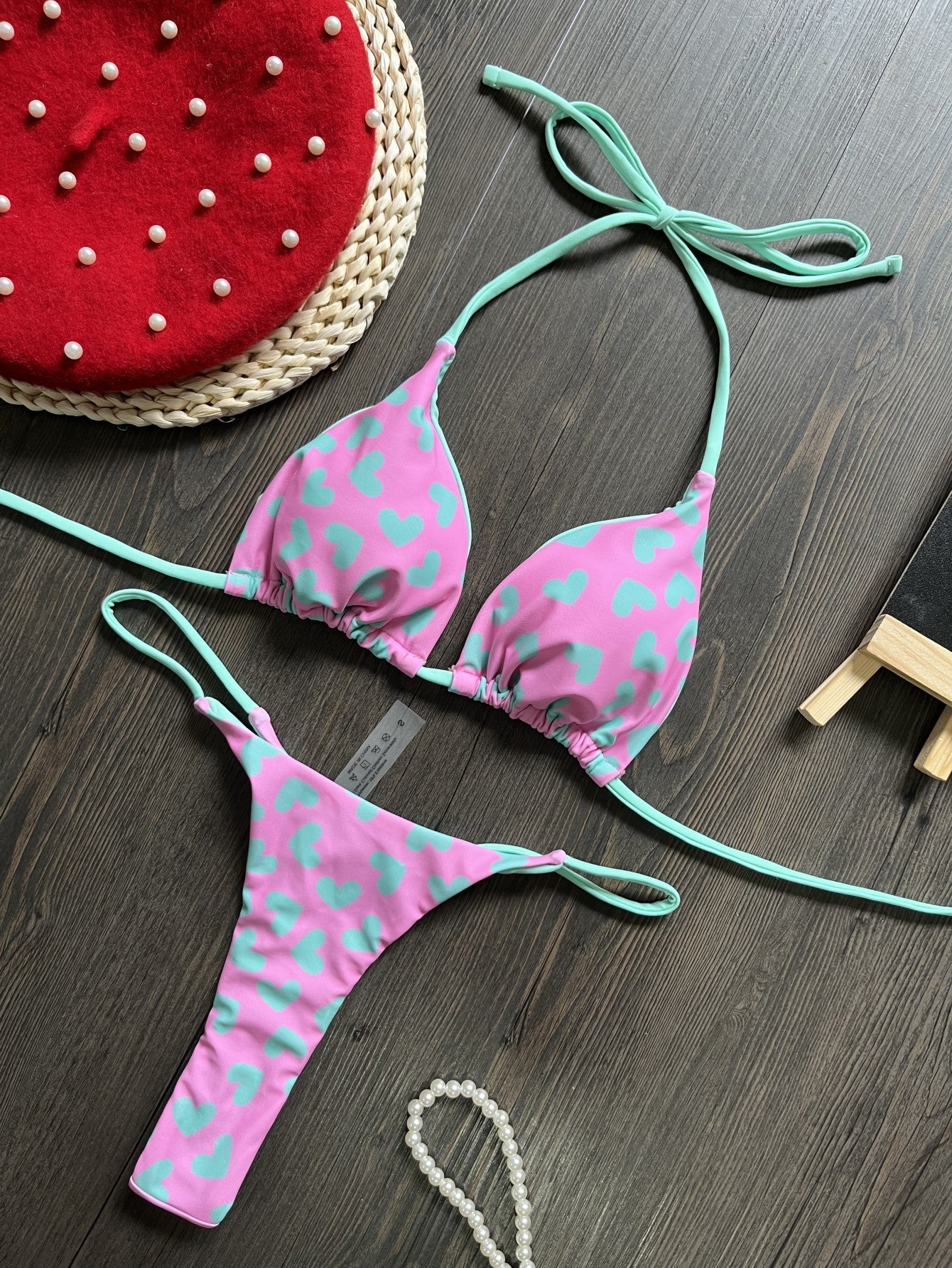 Kalp Baskılı Seksi Sırtı Açık Bölünmüş Mayo