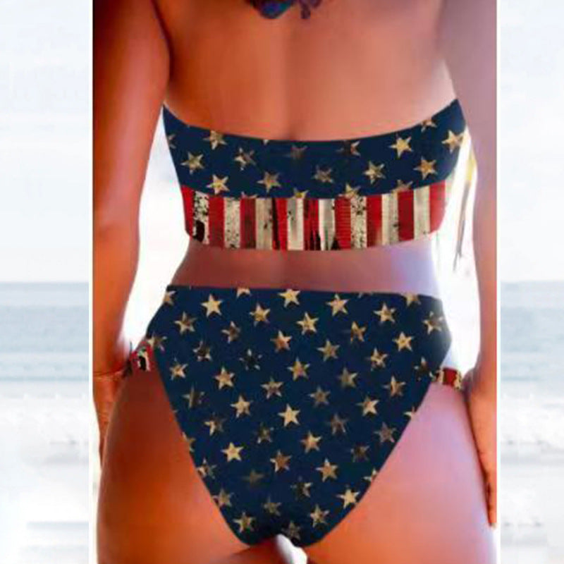 Women's Swimsuit Split Flag Bikini Sexy Stripes Bikini Five-pointed Star Swimsuit