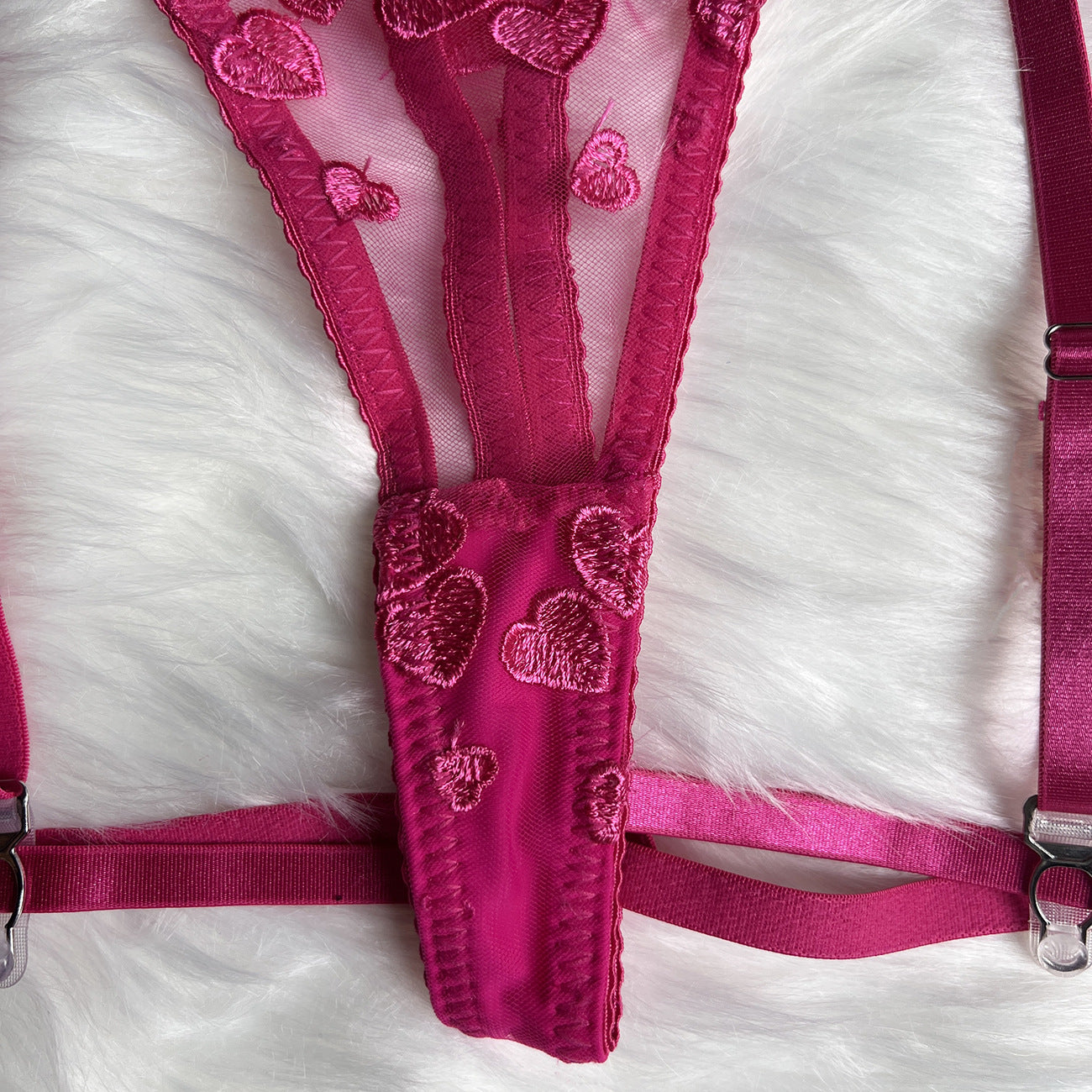 Love Embroidery Stitching Strap Sexy Lingerie Suit - Peek A Boo Undies