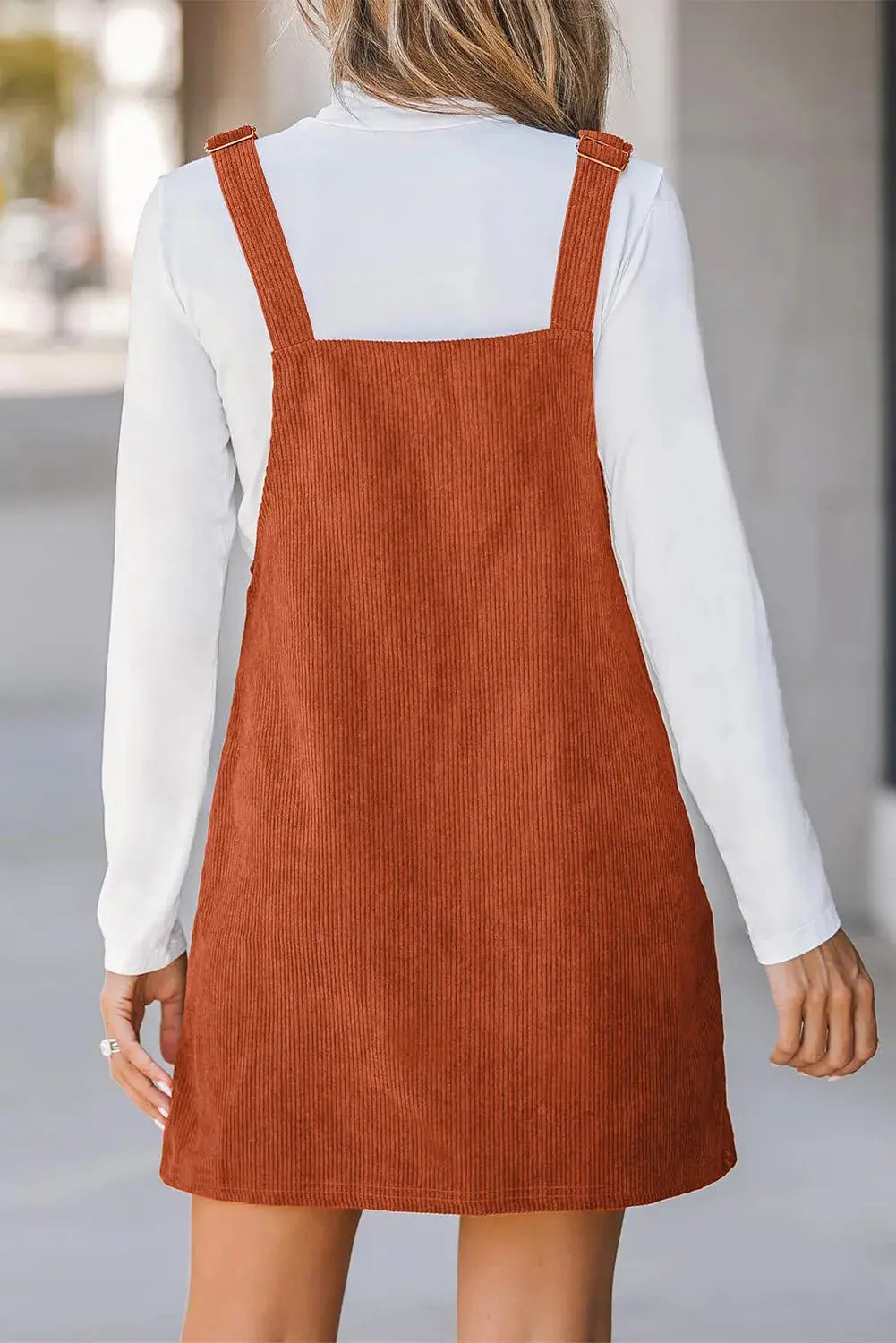 Pocketed Square Neck Wide Strap Overall Dress - Image #11