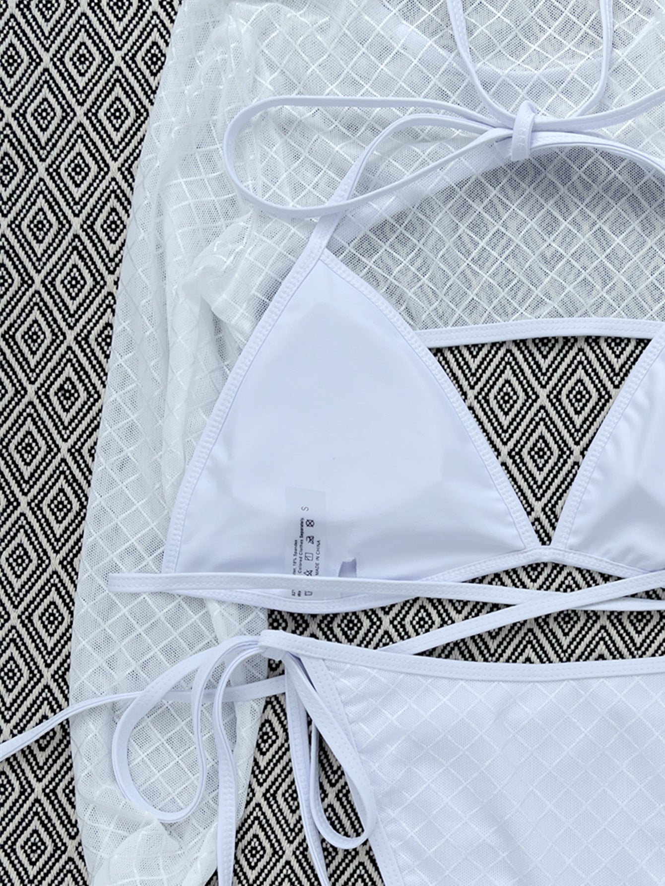 Lady Seksi Uzun Kollu Güneş Kremi File Mayo Bikini