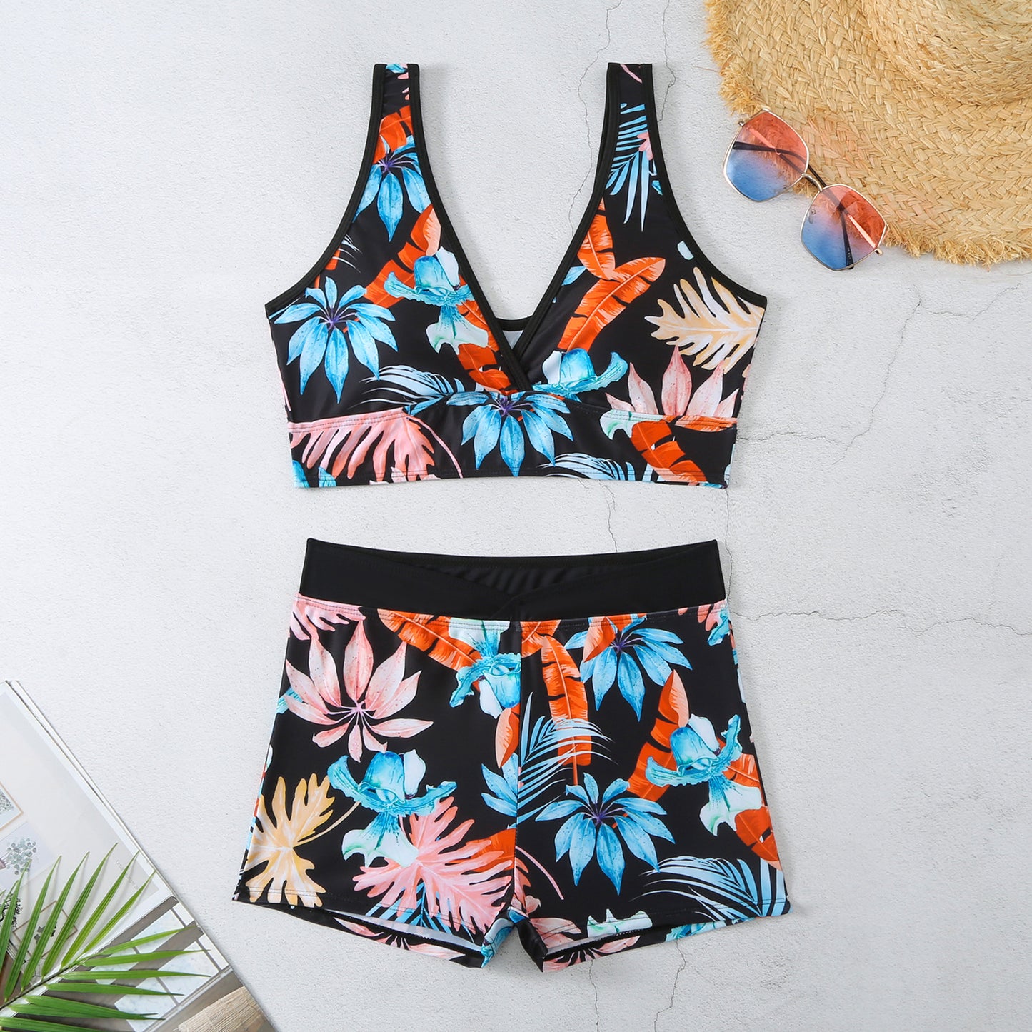 Two-piece Swimsuit Printed Boxer Multi-color Swimsuit - Peek A Boo Undies