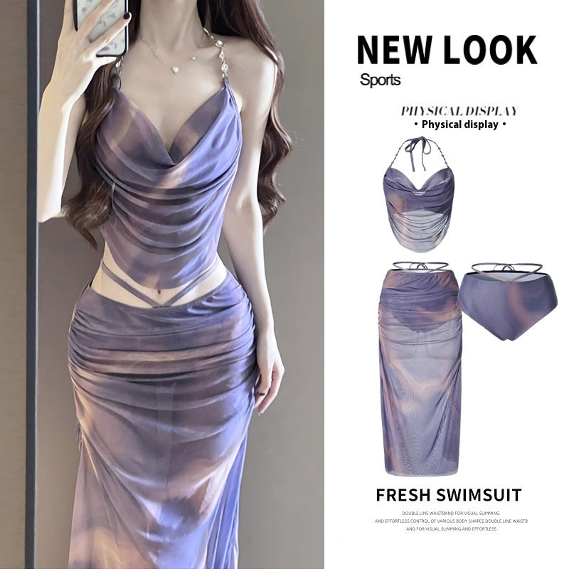 Seaside Vacation Dress Small Chest Push Up Hot Spring Swimsuit With Steel Bracket - Peek A Boo Undies