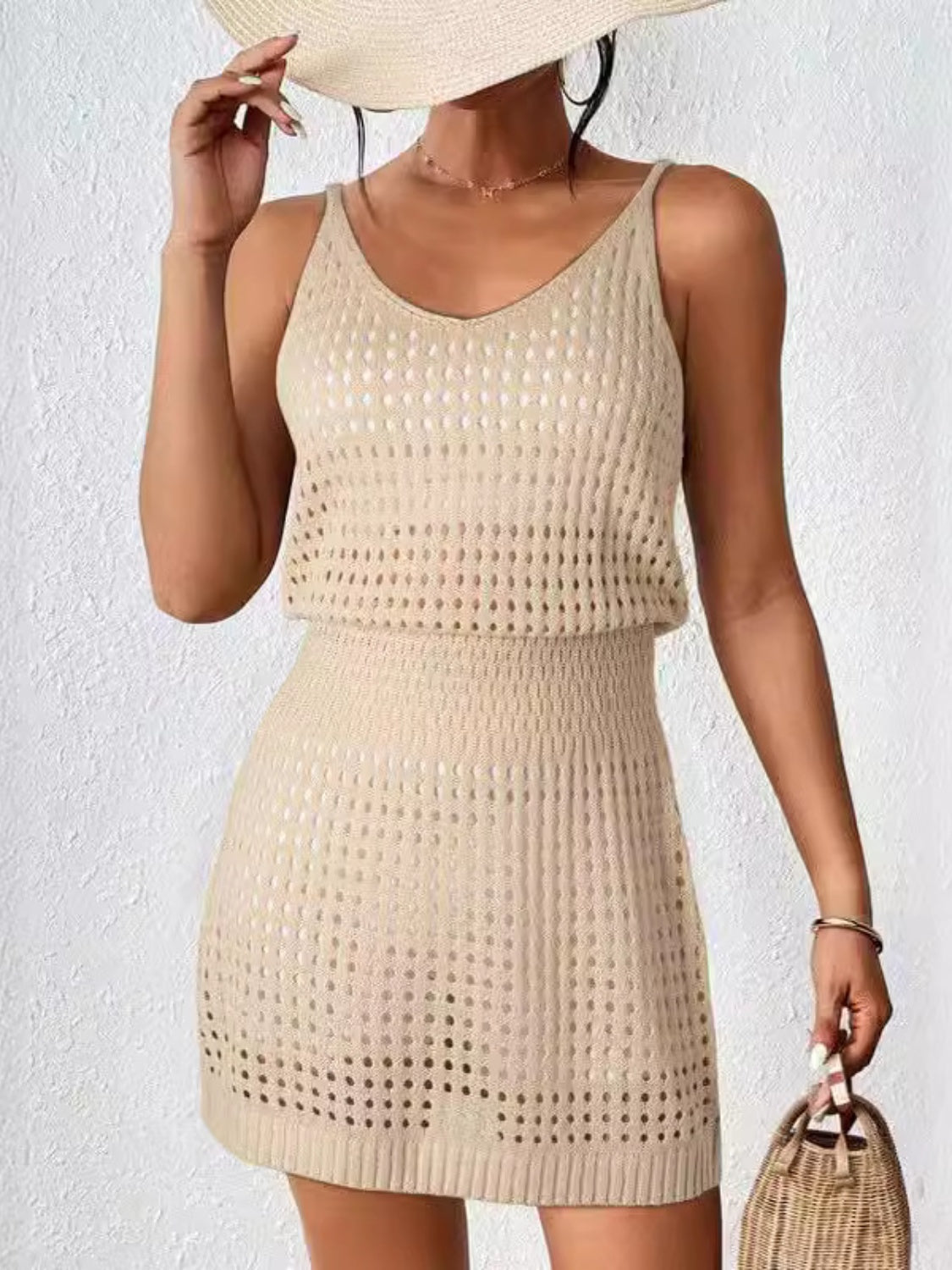 Openwork V-Neck Sleeveless Cover Up Dress - Peek A Boo Undies