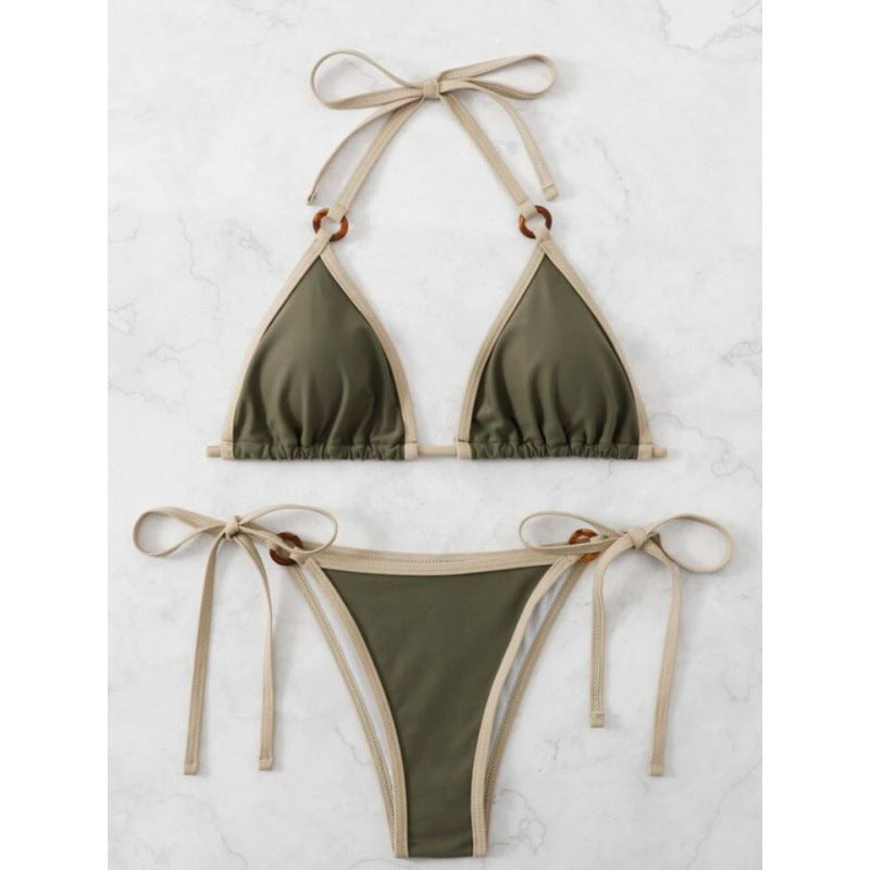 Solid Color Split Bikini Women's Swimsuit - Peek A Boo Undies