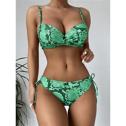 Beach Snake Pattern Bikini Hard-clad Steel Plate Gather Hot Girl Bikini Triangle Split Swimsuit