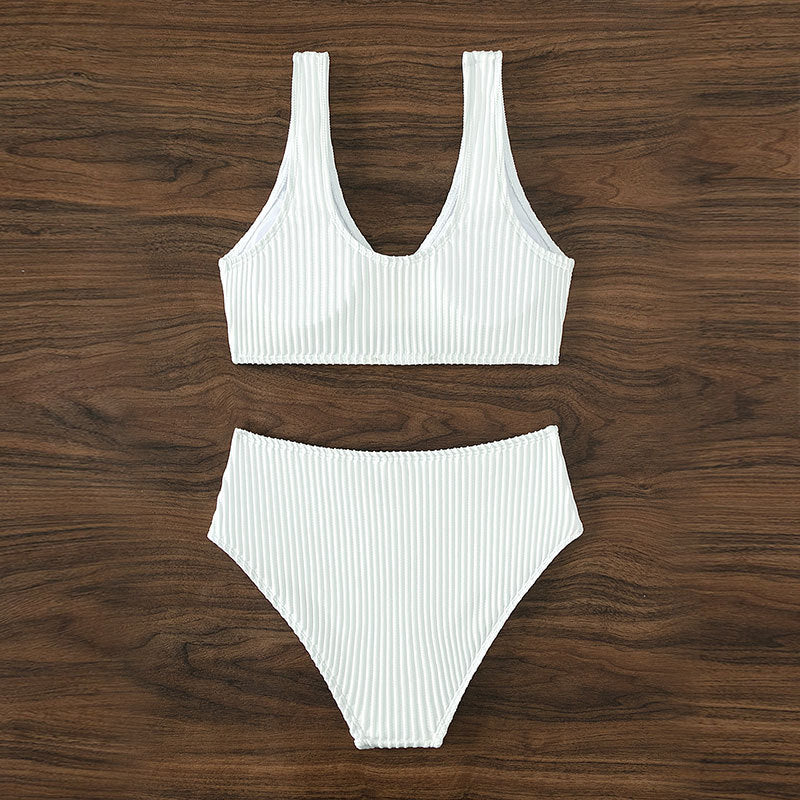 Women's Solid Color High Waist Bikini Split Swimsuit - Peek A Boo Undies