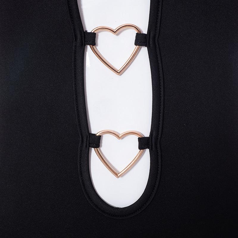 Hollow Out Black Bodycon Dress Camisole Heart Ring Decor Club Party Dress - Peek A Boo Undies