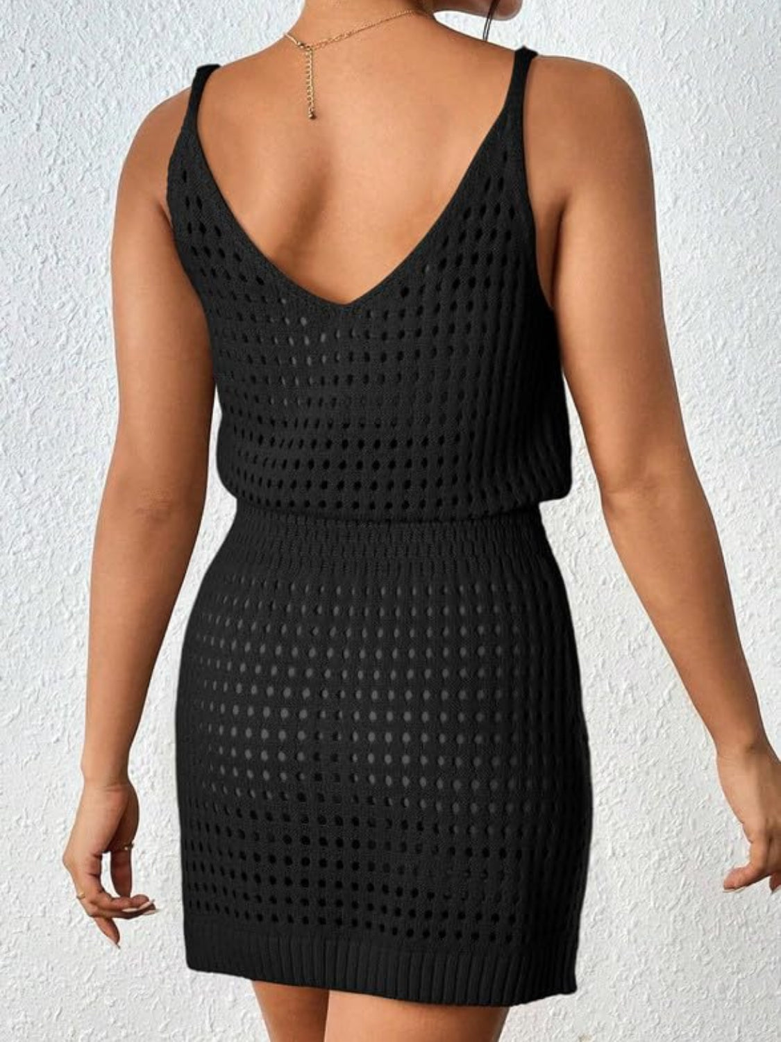 Openwork V-Neck Sleeveless Cover Up Dress - Peek A Boo Undies