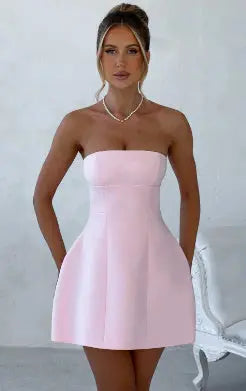 Tube Dress Summer Solid Color Backless Slim Short Dresses - Image #11