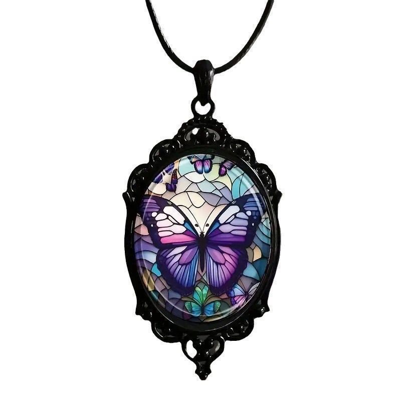 Fashionable And Elegant European And American Purple Butterfly Pattern Pendant Necklace