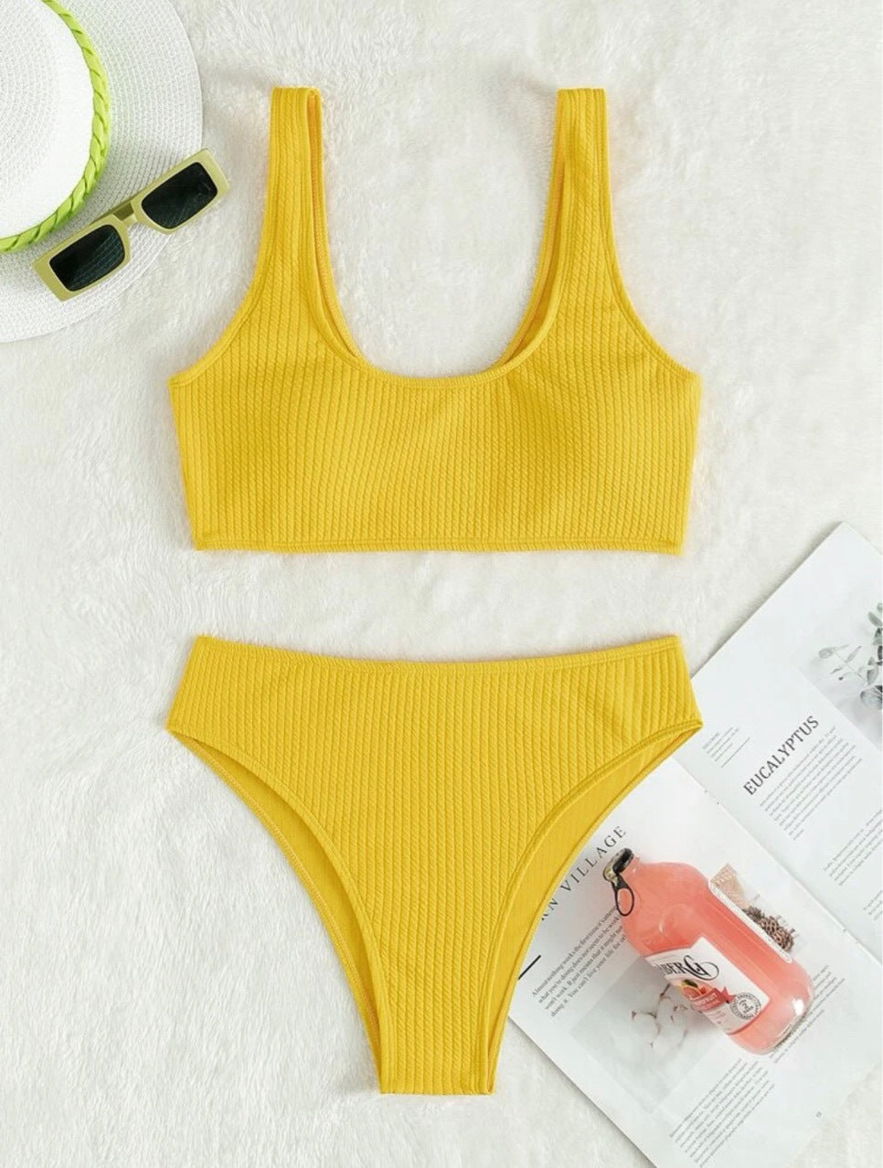 Women's Fashionable High Waisted Multi-color Wavy Split Swimsuit Bikini - Peek A Boo Undies