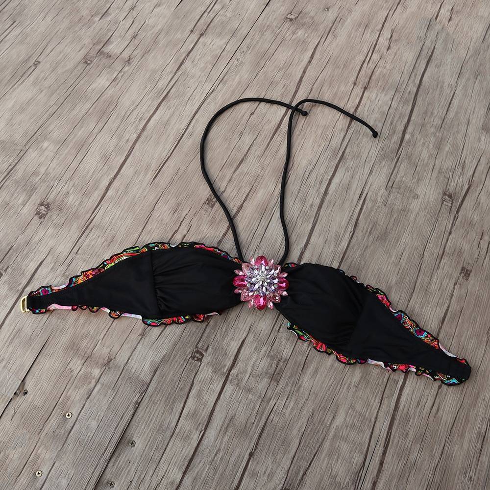 New Women's Tube Top Bikini Wrapped Chest Push Up European And American Swimwear Black Swimsuit Lace-up Pants Wave Lace - Peek A Boo Undies