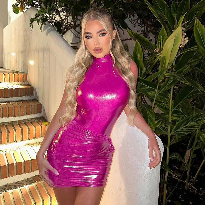 Women's Party Sleeveless Tight Dress Leather - Peek A Boo Undies