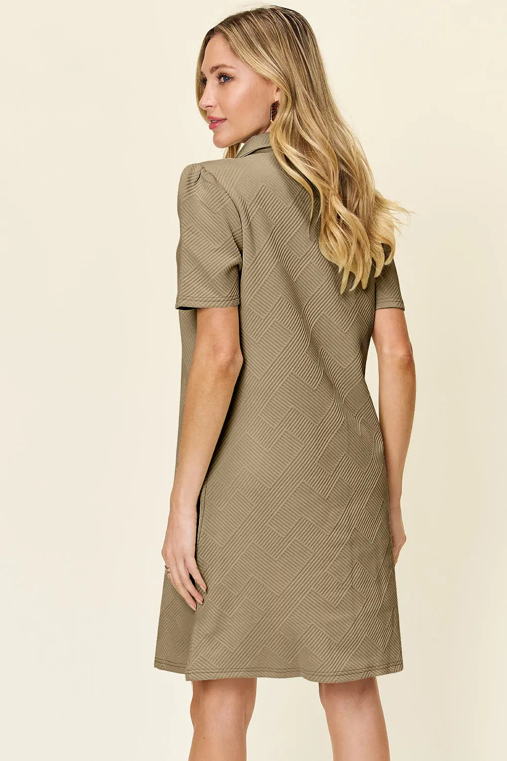 Double Take Full Size Texture Collared Neck Short Sleeve Dress - Image #36