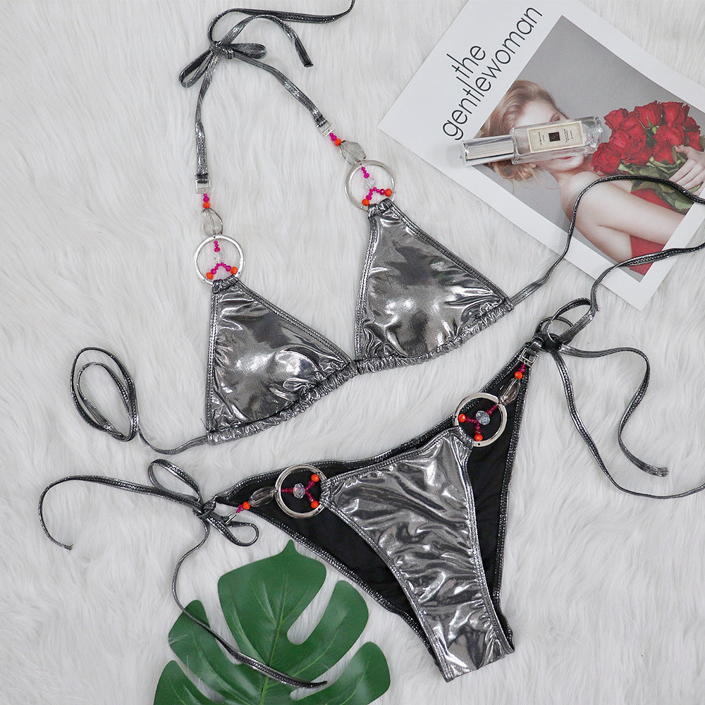 Women's Bikini Hot Silver Split Swimsuit - Peek A Boo Undies