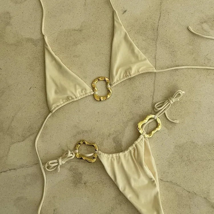 Sexy Bikini Suit Lace-up Printing Low Waist Women's Halter - Peek A Boo Undies