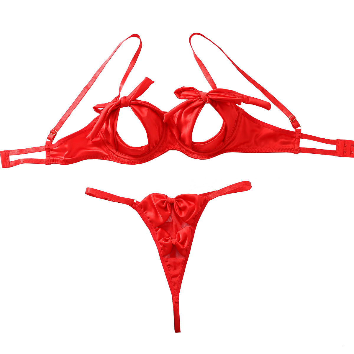 Girl Bra Set With Bow Tie And Sexy Hollow Out Lingerie Two-piece Set - Peek A Boo Undies