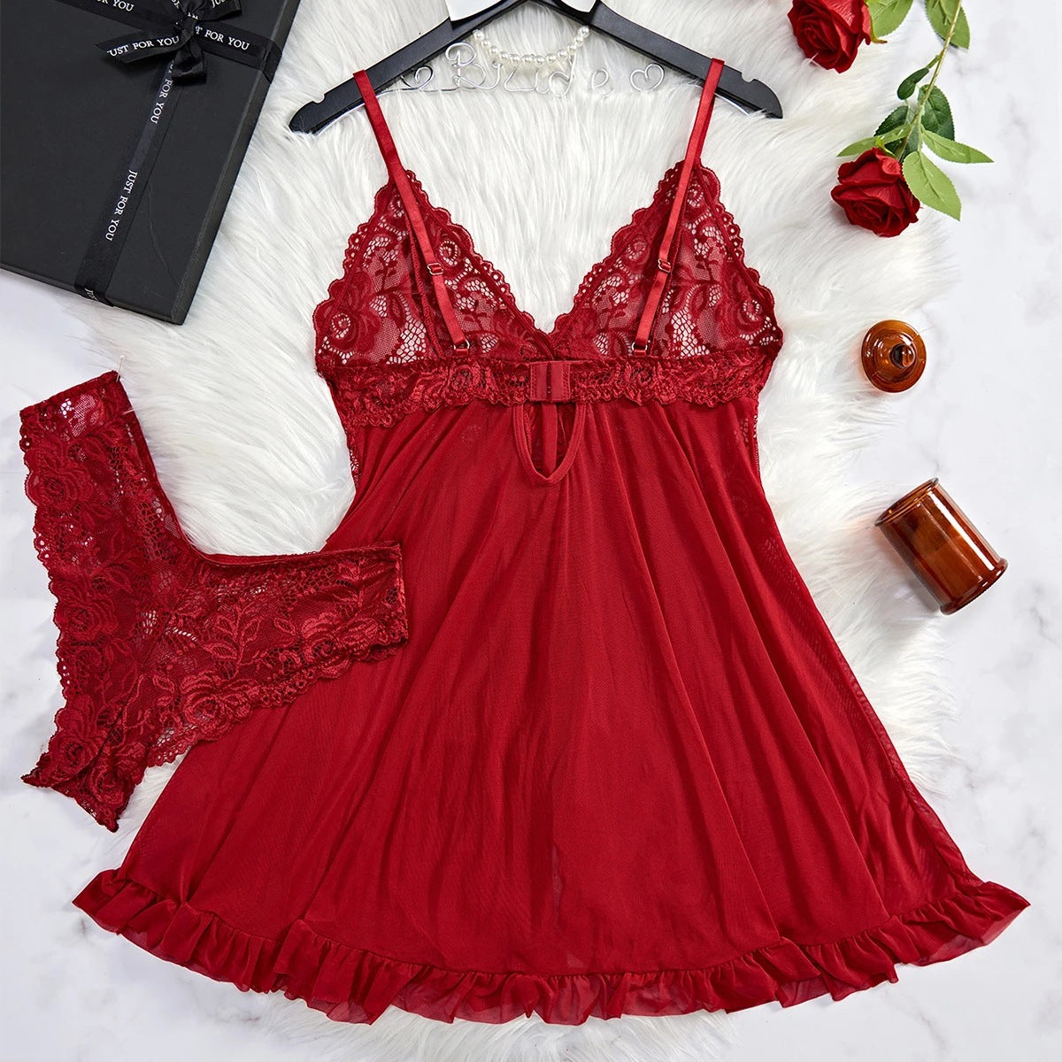 Sexy Lingerie Two-piece Lace Sling Light Mesh V-neck - Peek A Boo Undies