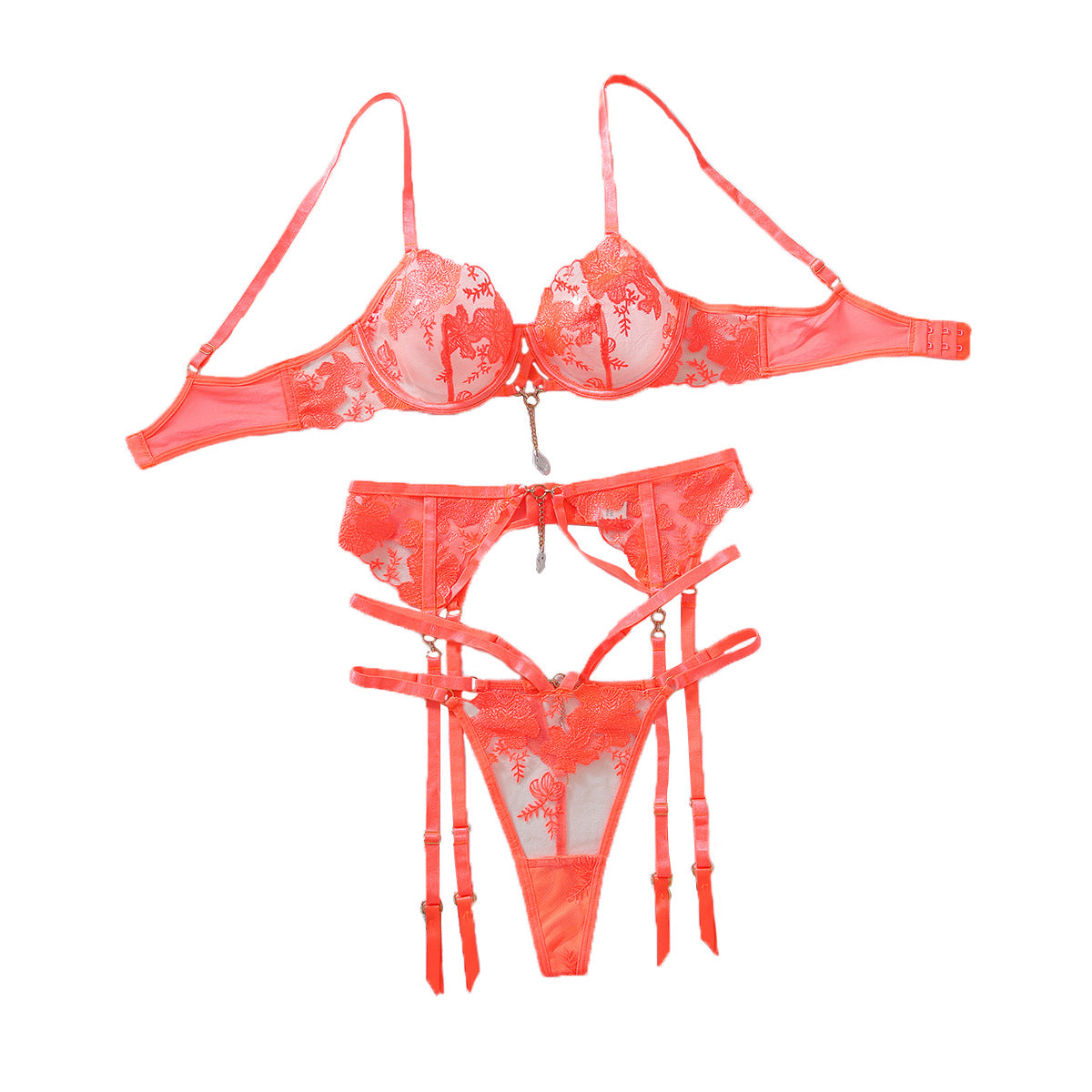 Tangerine Lingerie Three-piece Set - Peek A Boo Undies