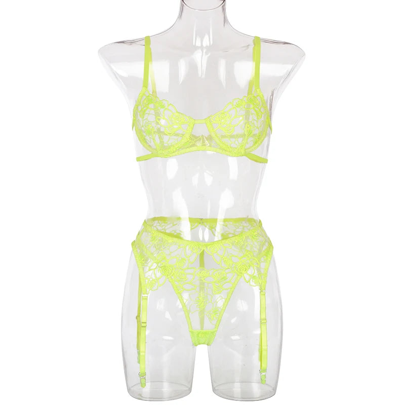 French Embroidery Lingerie Sexy Women Bra and Panty Set Transparent Underwear Luxury Floral Lace Underwire Garter Lingerie Set - Peek A Boo Undies
