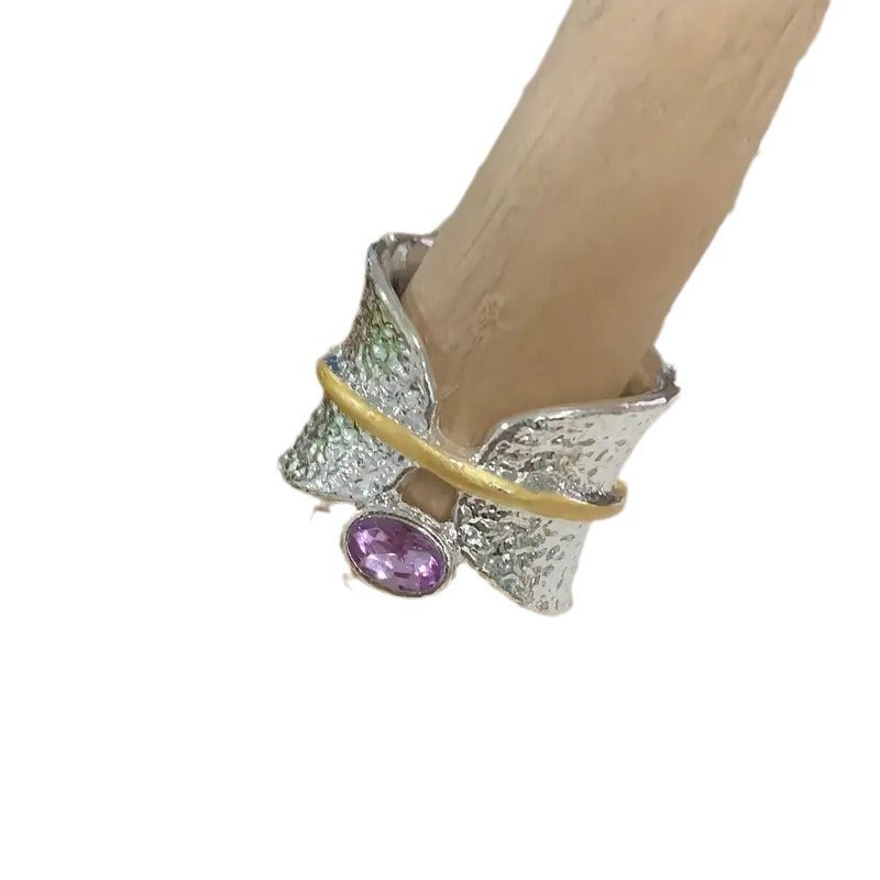 Ring Irregular Frosted Inlaid Watercolor Gem Ring