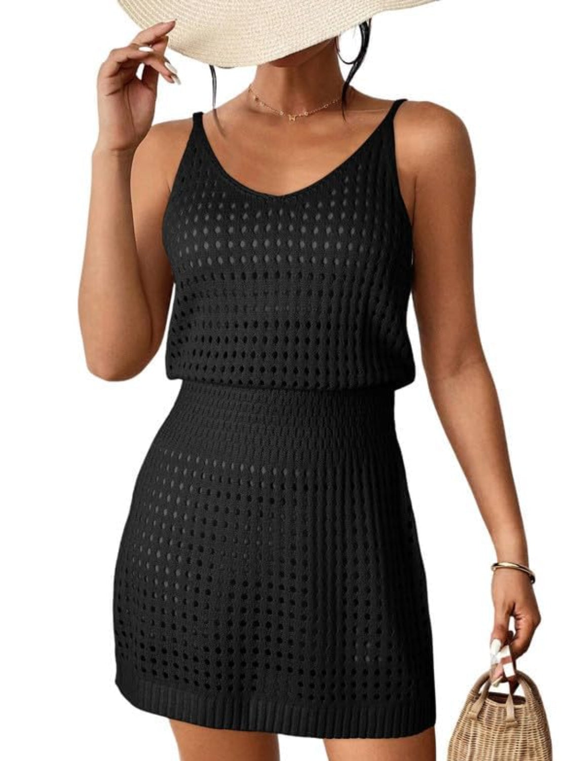 Openwork V-Neck Sleeveless Cover Up Dress - Peek A Boo Undies