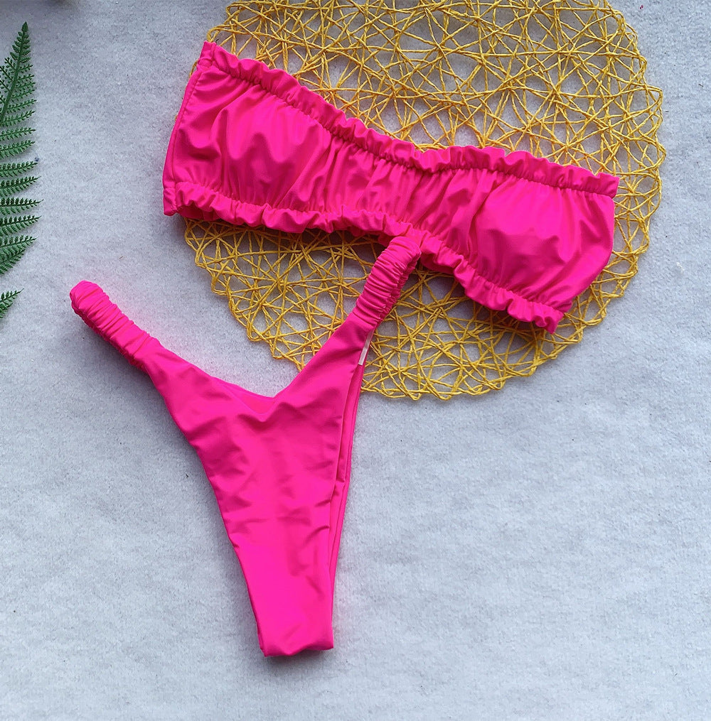 Solid Color Swimsuit Bikini - Peek A Boo Undies