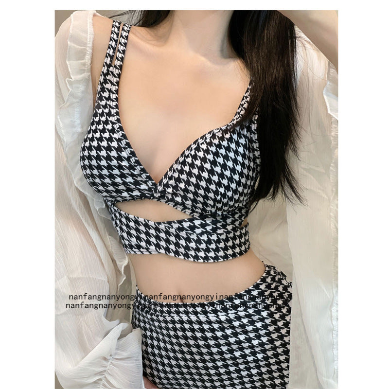 Women's Houndstooth Bikini Flat Suit - Peek A Boo Undies