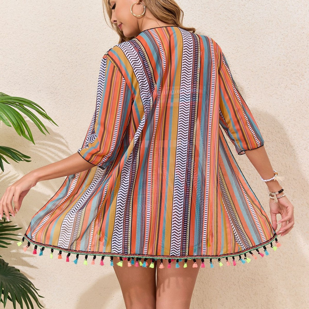 Spaghetti Straps Tassel Bikini Four-piece Suit Swimsuit