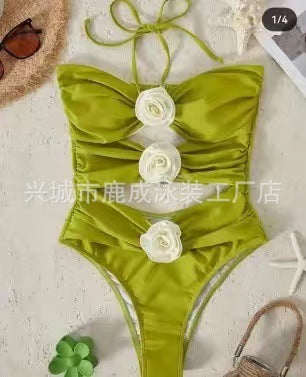 Ladies Hot Spring Three-dimensional Flower BIKINI One-piece Swimsuit - Peek A Boo Undies