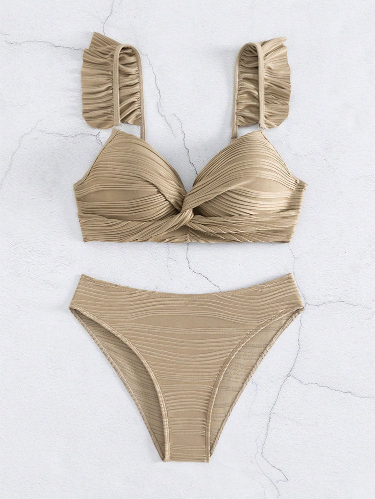 Solid Color Women's Beach Bikini Swimsuit - Peek A Boo Undies