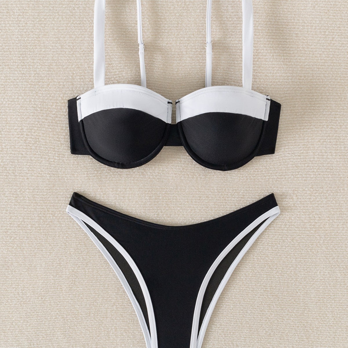 Off-shoulder Black and White Bikini - Peek A Boo Undies