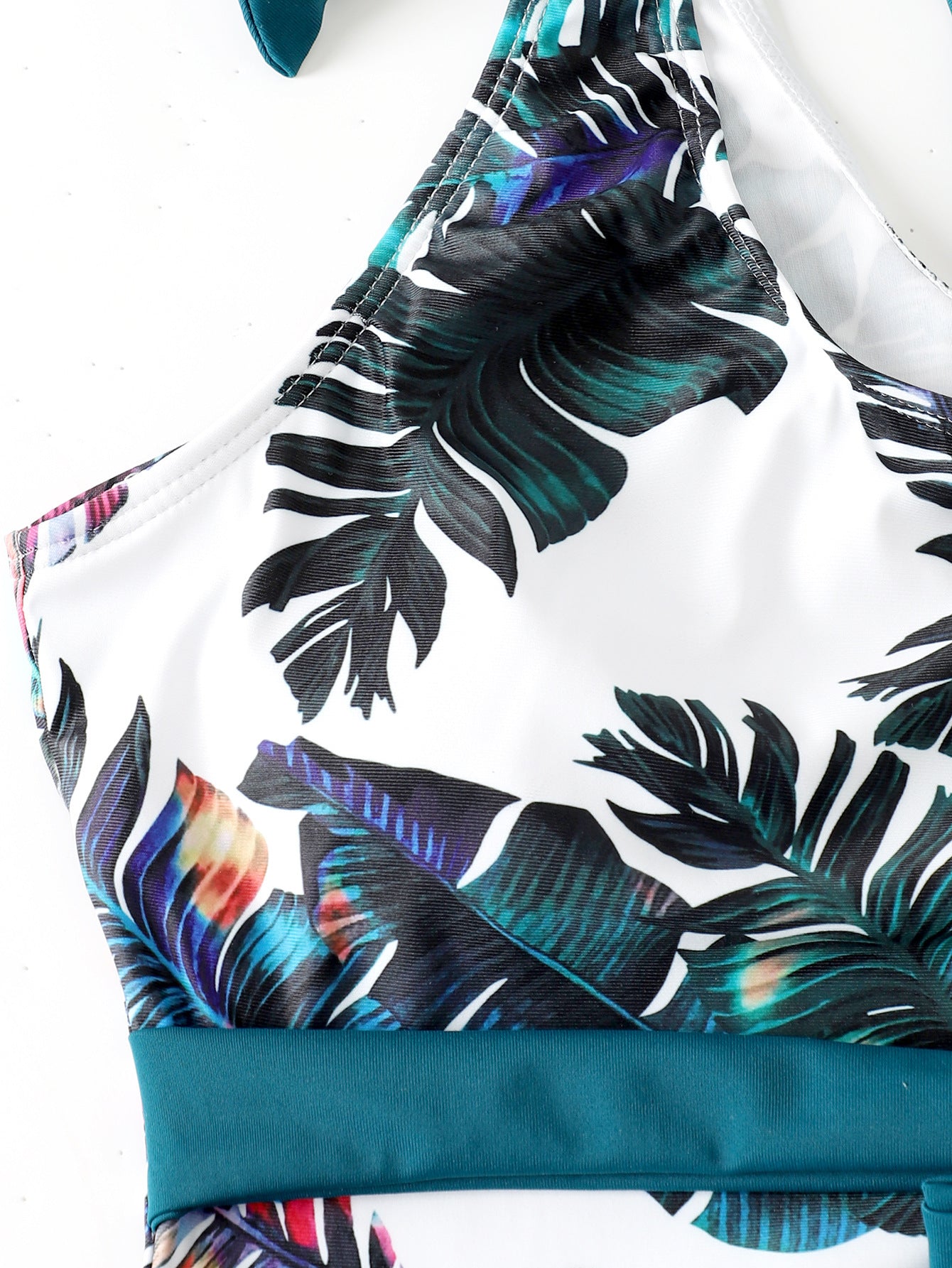 New Triangle One Shoulder Swimsuit Green Leaves - Peek A Boo Undies