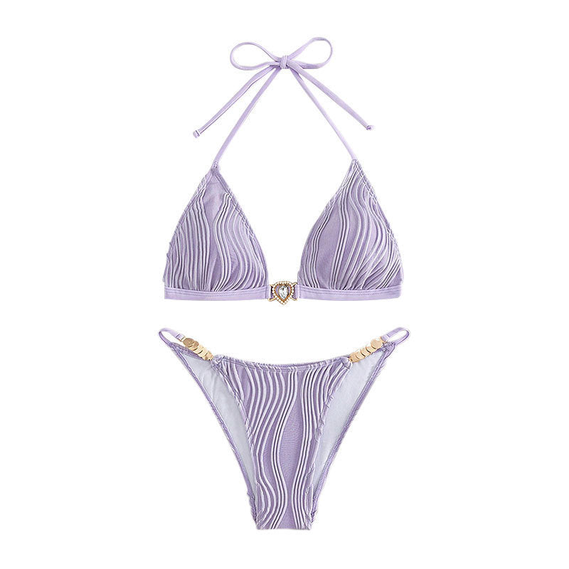 Pure Color Tied Three-point Bikini Split Swimsuit Female Summer - Peek A Boo Undies