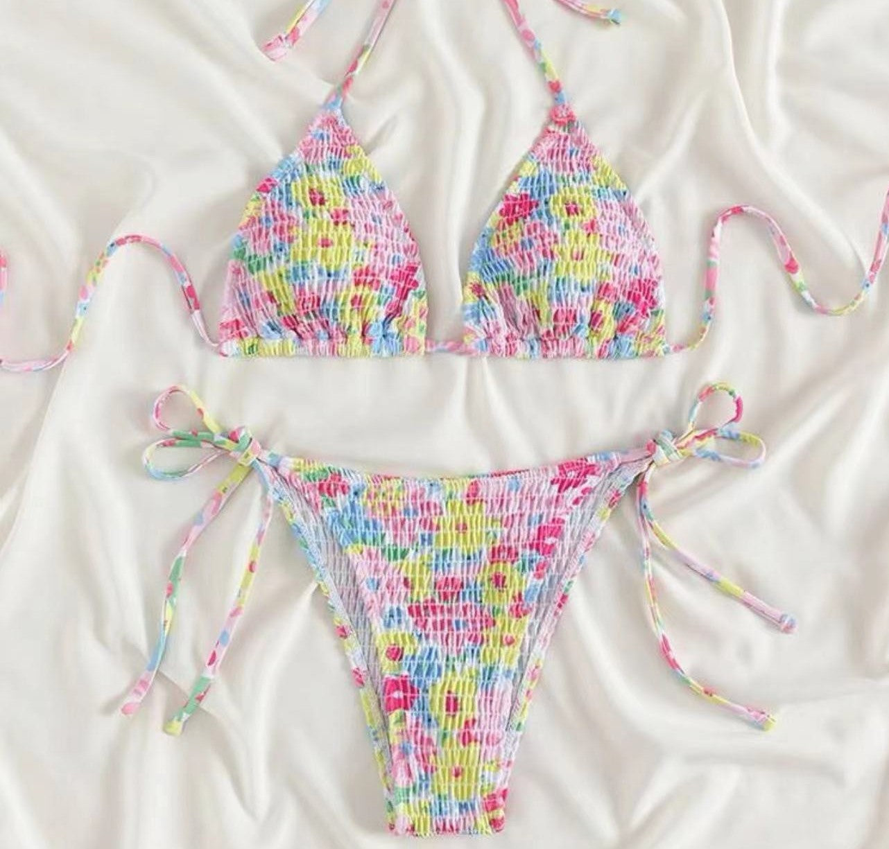 Kadın Mayo Smocking Seksi Üç Nokta Bantlı Bikini