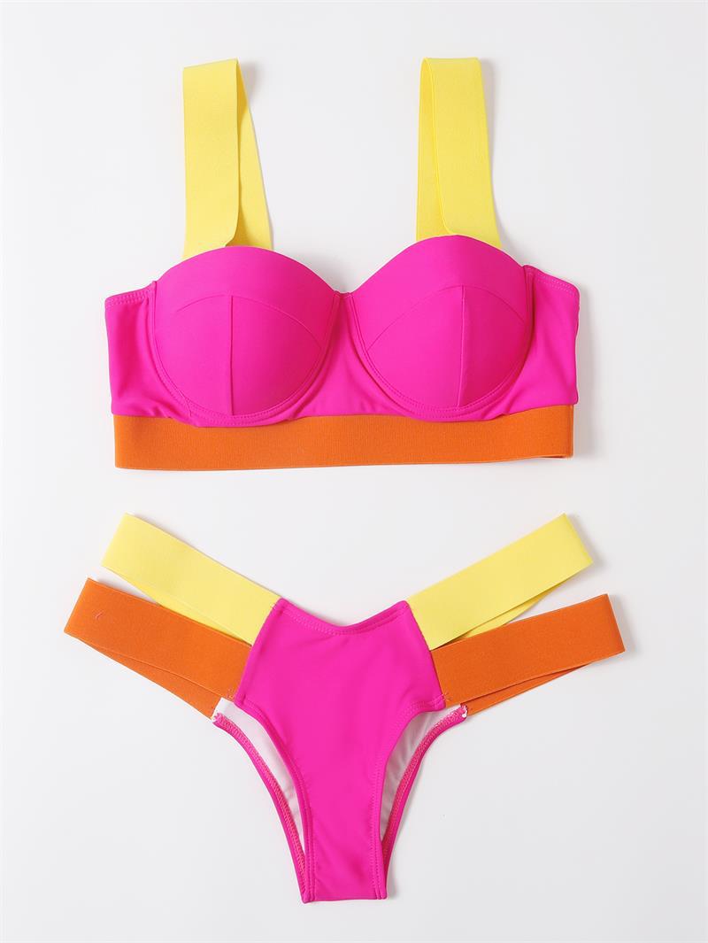 Kadın Bikini Kontrast Renkli Mayo Çelik Braketli Push-up Tahtası